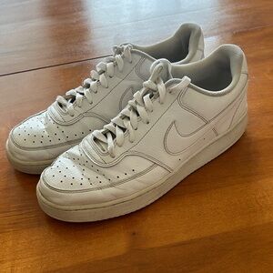 Nike Men’s White Leather Court Vision Low-Top Sneakers with Classic Swoosh